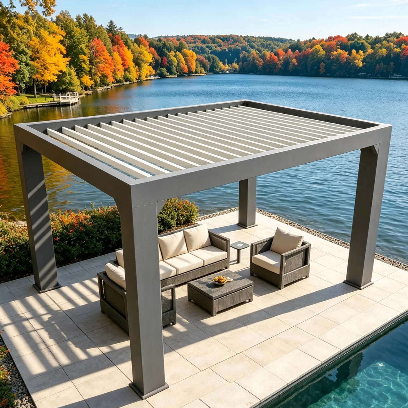 Bioclimatic Waterproof Aluminum Pergola Motorized Outdoor Louvered Gazebo Garden Sunroom Terrace Canopy Strong UV Block Louvers