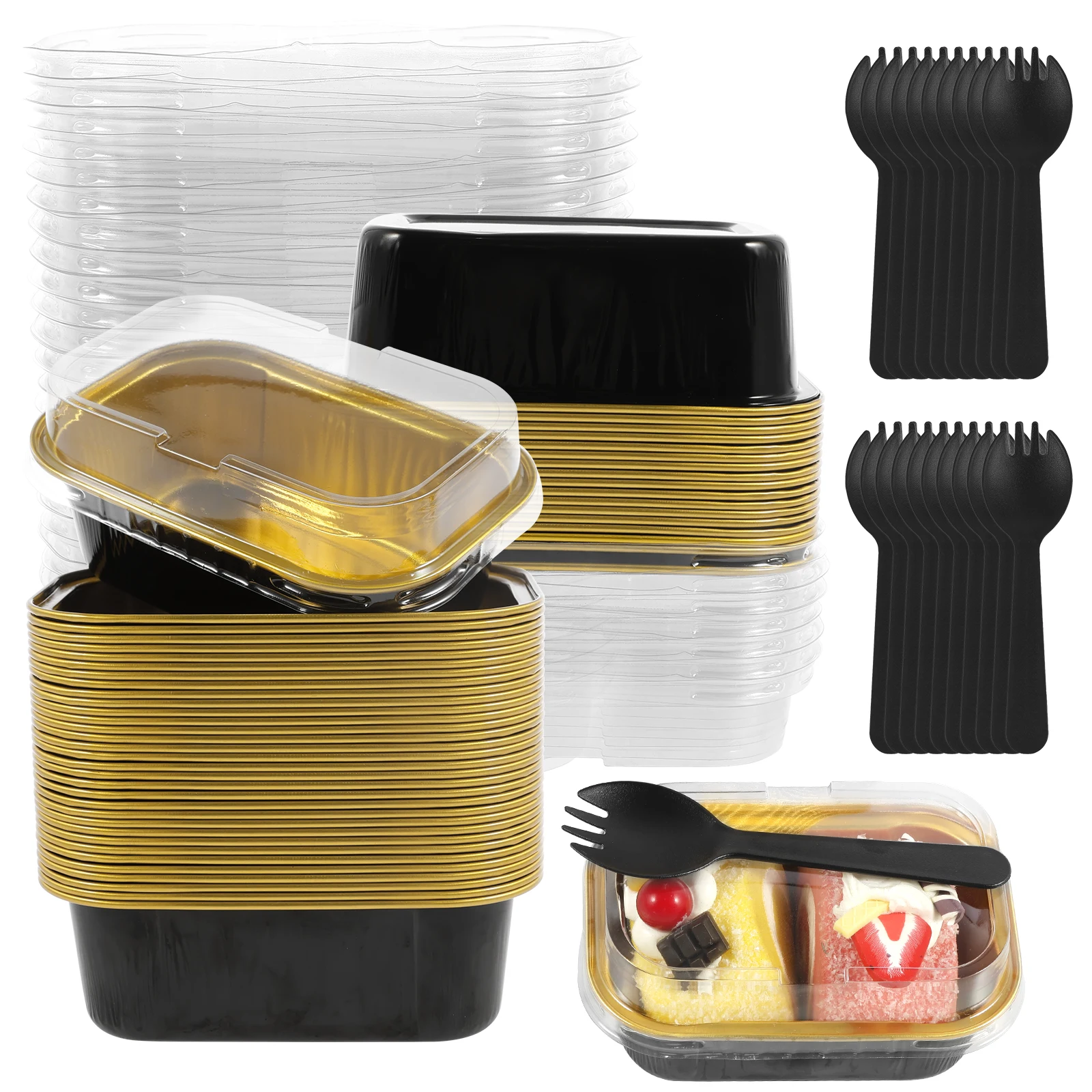 25/50 Uds. Sartenes de papel de aluminio para hornear, taza rectangular para pastel con tapas, Mini moldes para pan resistentes al calor para hornear, accesorios de cocina