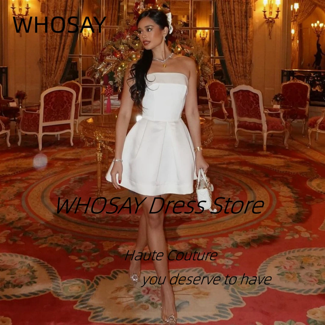 

WHOSAY Robe Des Cocktail Dresses 2024 Strapless Sexy Back Homecoming Party Gowns Satin A Line Short Prom Dress