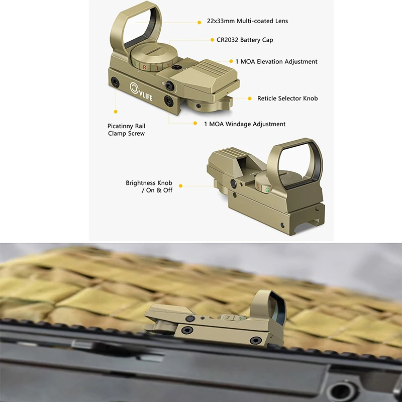 

CVLIFE 1X22X33 прицел с зеленой точкой, оптический прицел, рефлекторные прицелы с направляющей 20 мм для Пикатинни для охоты, алюминиевый абсолютный совместный прицел
