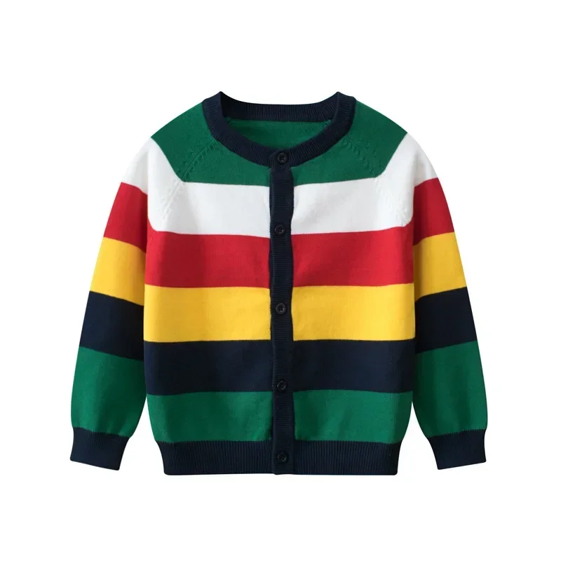 2024 Spring Autumn New Rainbow Color Children's Sweater Boys Outerwear Casual Long Sleeve Knitted Cardigan Kids Coats Dropship