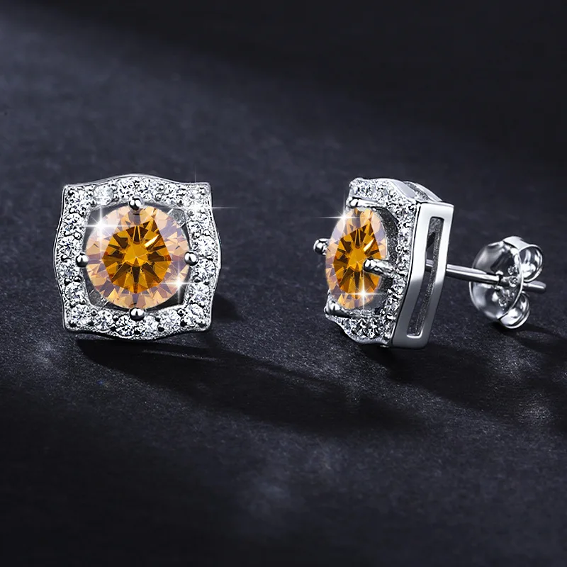 Gazing Jewelry s925 Silver 1 Carat Moissanite Certified Ladies' Earrings, High-end, Fashionable Earrings, Jewelry Gift