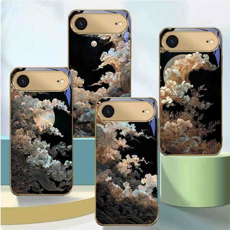 

Jin Que Floating Light For IPhone 17 Pro 17ProMax 15 Pro 14 13 Plus 12 13Mini 11 Pro Max XR 16 E 17Air X Golden glass phone case
