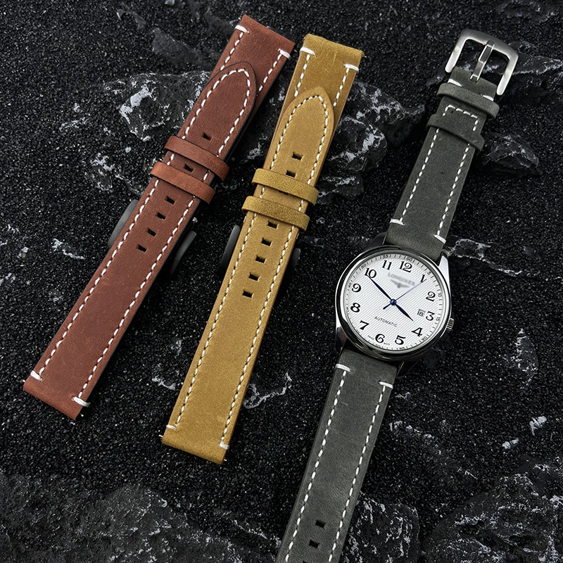 Leather Watch Strap Band For IWC Quick Release Vintage For Longines Brown Black Strap Of Double sided Calf Skin