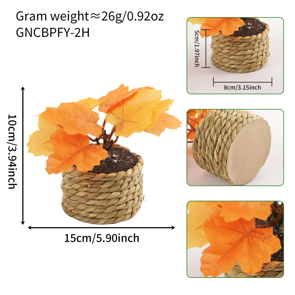 Artificial Maple Leaf Potted Plant with Gradient Orange Yellow Foliage in Handwoven Grass Pot for Tabletop Decor