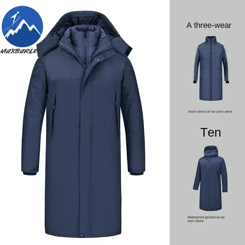 

Men Winter Long Padded Jacket Premium 3 in 1 Removable Two Piece Thickened Warm Jackets Snow Skiing Lightweight Padded Coat