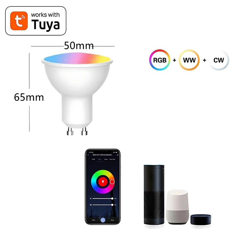 AB09-Tuya Wi-Fi GU10 Умная светодиодная лампа с регулируемой яркостью 6 Вт 220 В Smart Life App Control Прожекторная лампа работает с Alexa Google