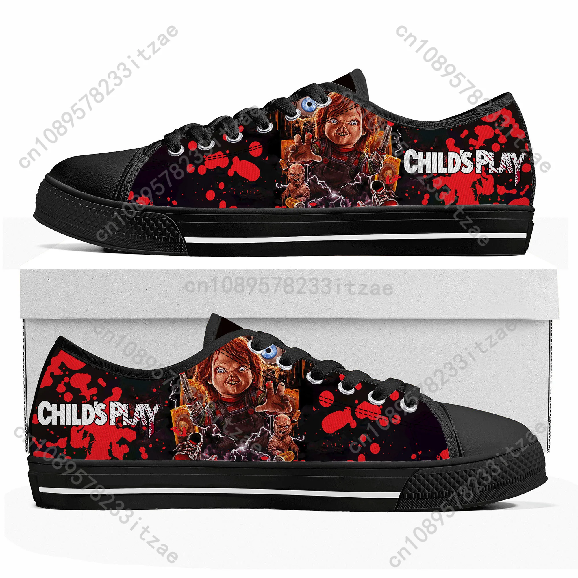 Horror Movie Childs Play Chucky Low Top Sneakers Mens Womens Teenager Canvas Sneaker couple Casual Shoes Customize DIY Shoe