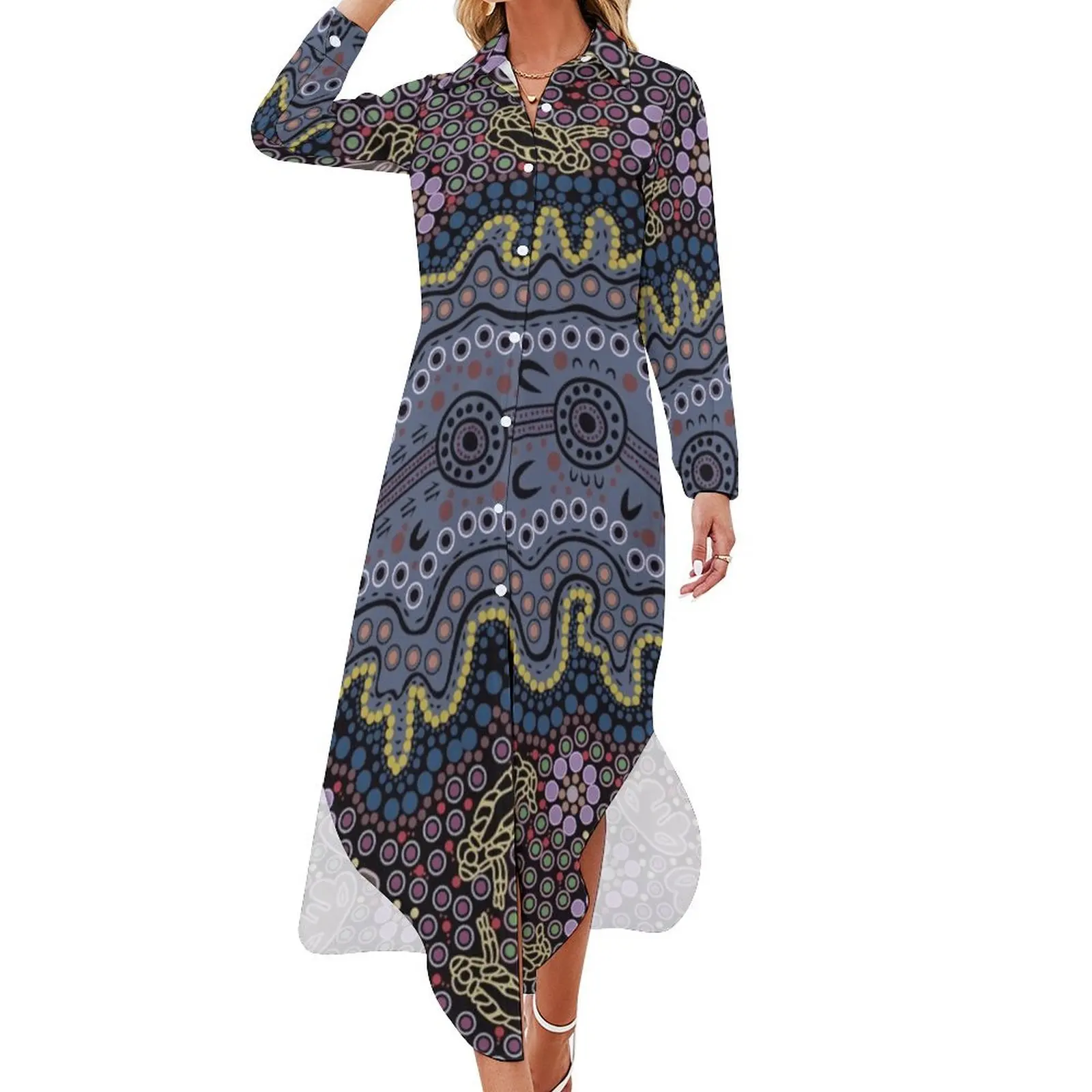 

Yilawura - A pleasant place to camp Long Sleeved Shirt Dress Long dress women evening dress women long dresses