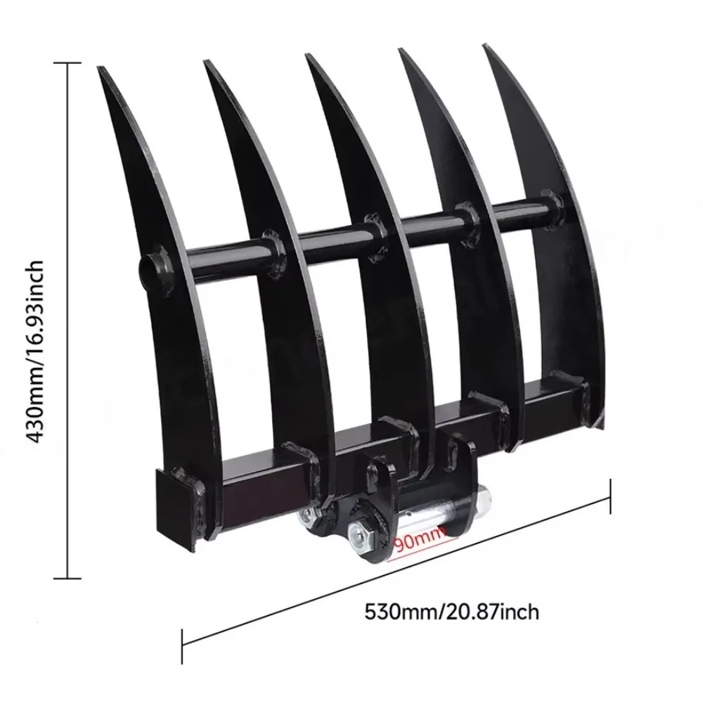 Multi-tooth soil loosening and weeding rake for excavators