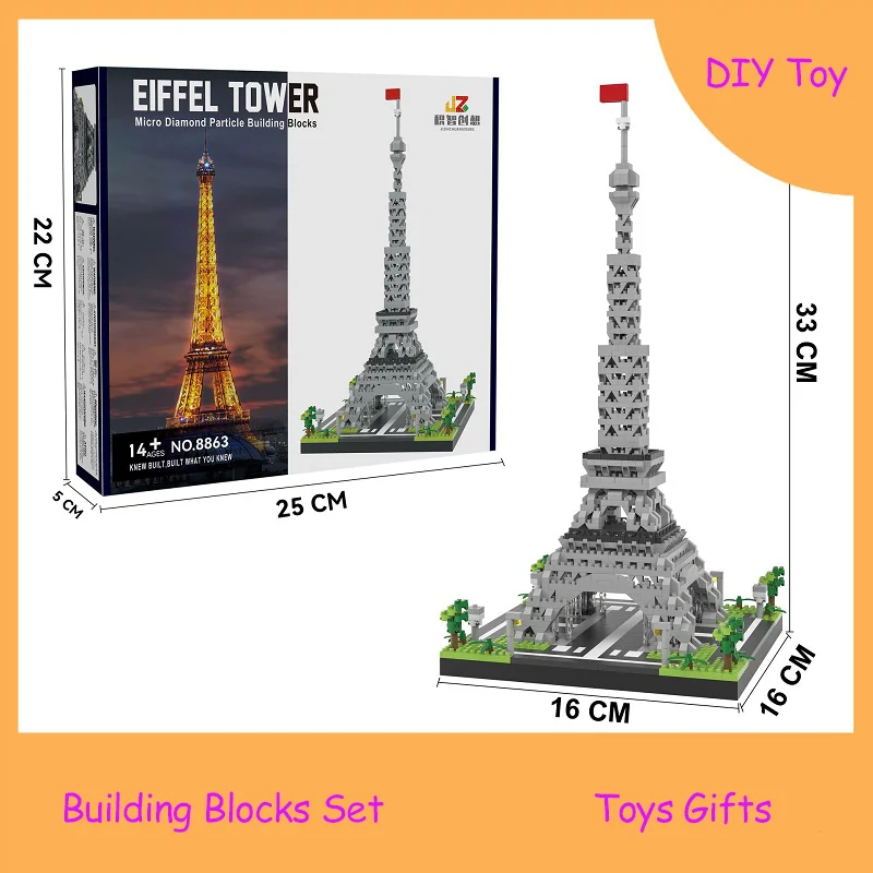 Paris Eiffel Tower Building Blocks Assembly Model Toy Creative Sports Architecture Printed Assemble Bricks Toys Gifts