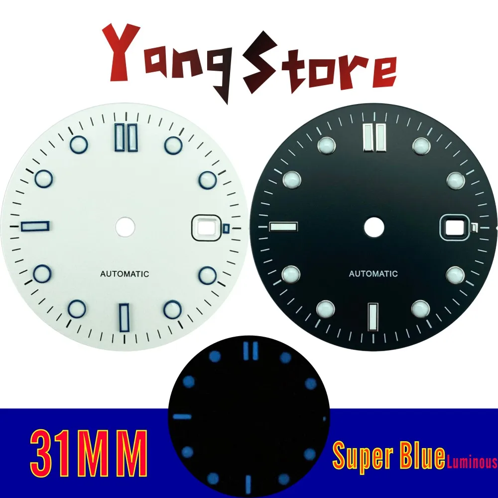 New HQ 31mm dial white/matte black watch dial part seahorse model for MIYOTA82 DG2813 ETA28 movement super blue luminous