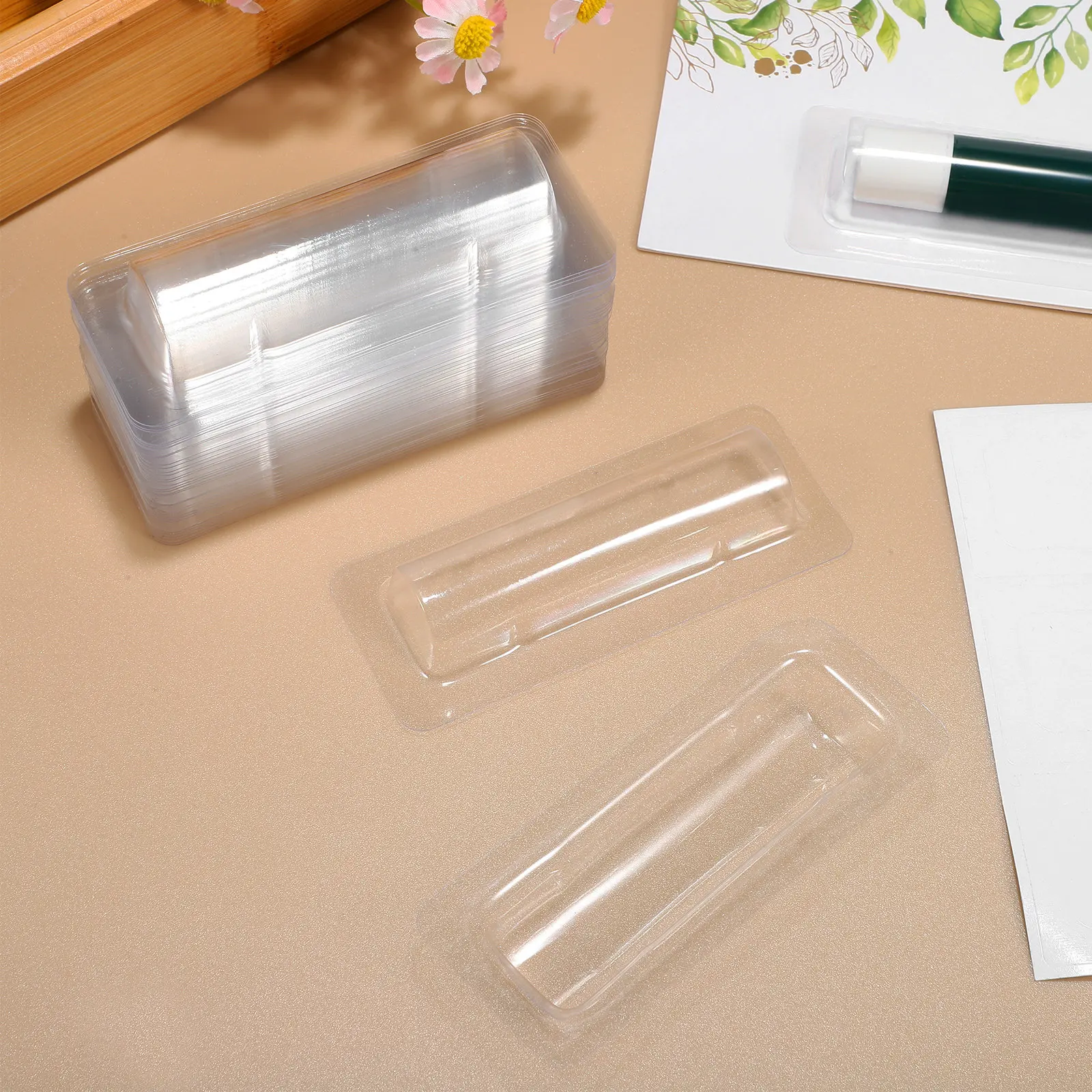 40Pcs Lip Balm Pouches Clear Transparent Holder for Moisturized Lip Balms Money Cash Cards DIY Crafts Organizing Display Case