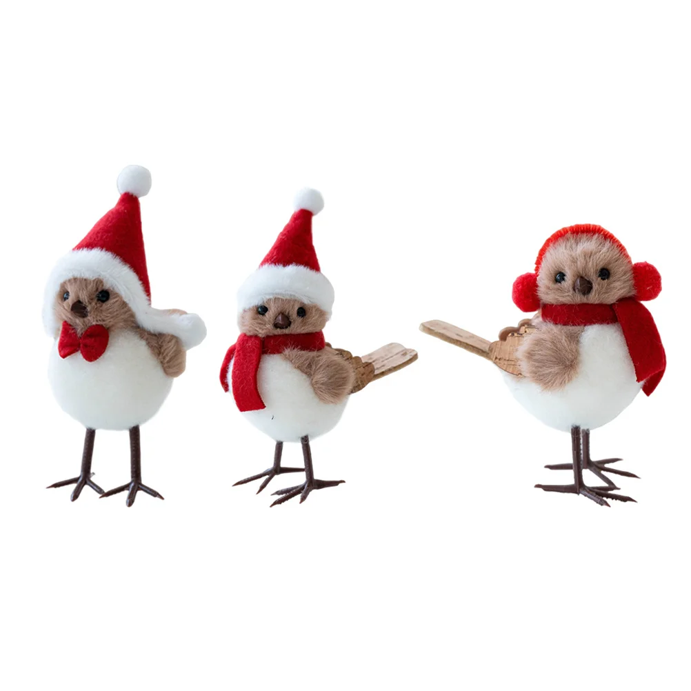

3Pcs Christmas Birds for Xmas Tree Tabletop Decorations Standing with Scarf Hat Festive Holiday Home Ornaments