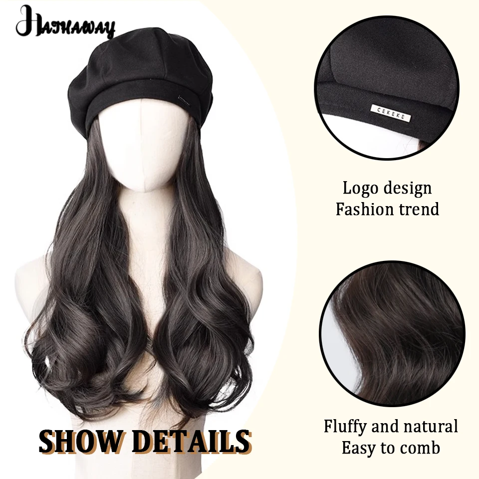 Synthetic Wig Hats Integrated Natural High-level Full-headgear Ladies Online Celebrity Autumn And Winter New Long Curly Wig Hats