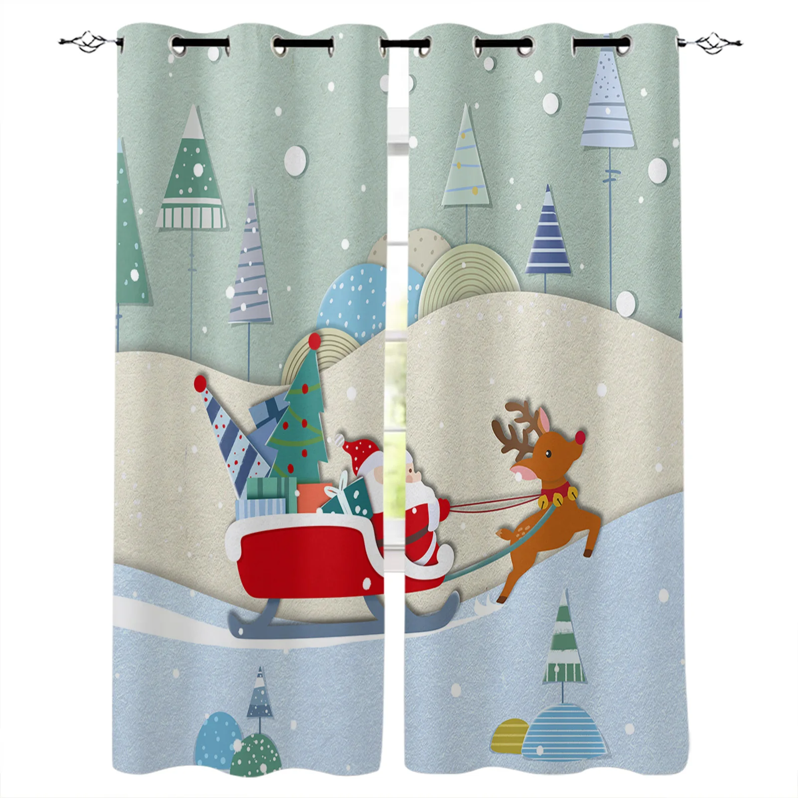 Santa Elk Snow Merry Christmas Sleigh Tree Blackout Curtains Kids Home Decor Bedroom Living Room High Shading Window Curtains