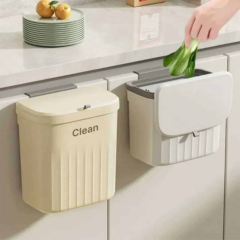 8.5/12L Kitchen Trash Can Wall Mounted Hanging Trash Bin with Lid Garbage Can for Cabinet Under Sink Waste Garbage Compost Bin