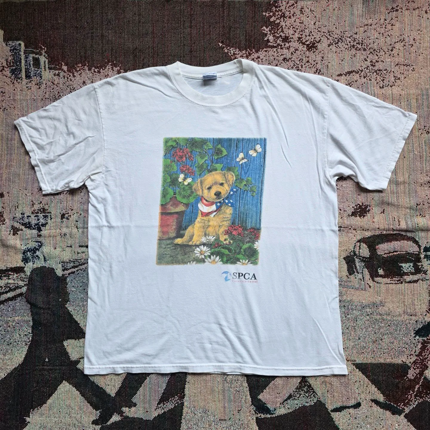 Healing Artistic Doggy T-Shirt Short Sleeve Cotton round Neck Love Heart Style Breathable Comfortable Unisex Summer Top