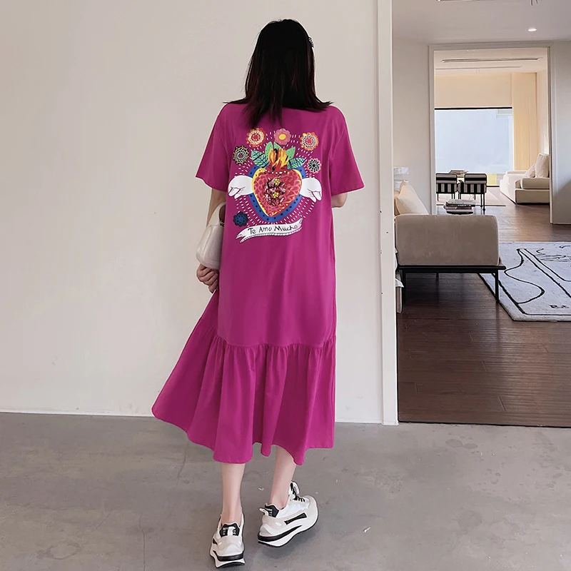 Plus Size abiti da donna per il 2023 Summer Print Lady Causal Vestidos tasche rosso nero colore t-shirt Dress abito femminile KE3286