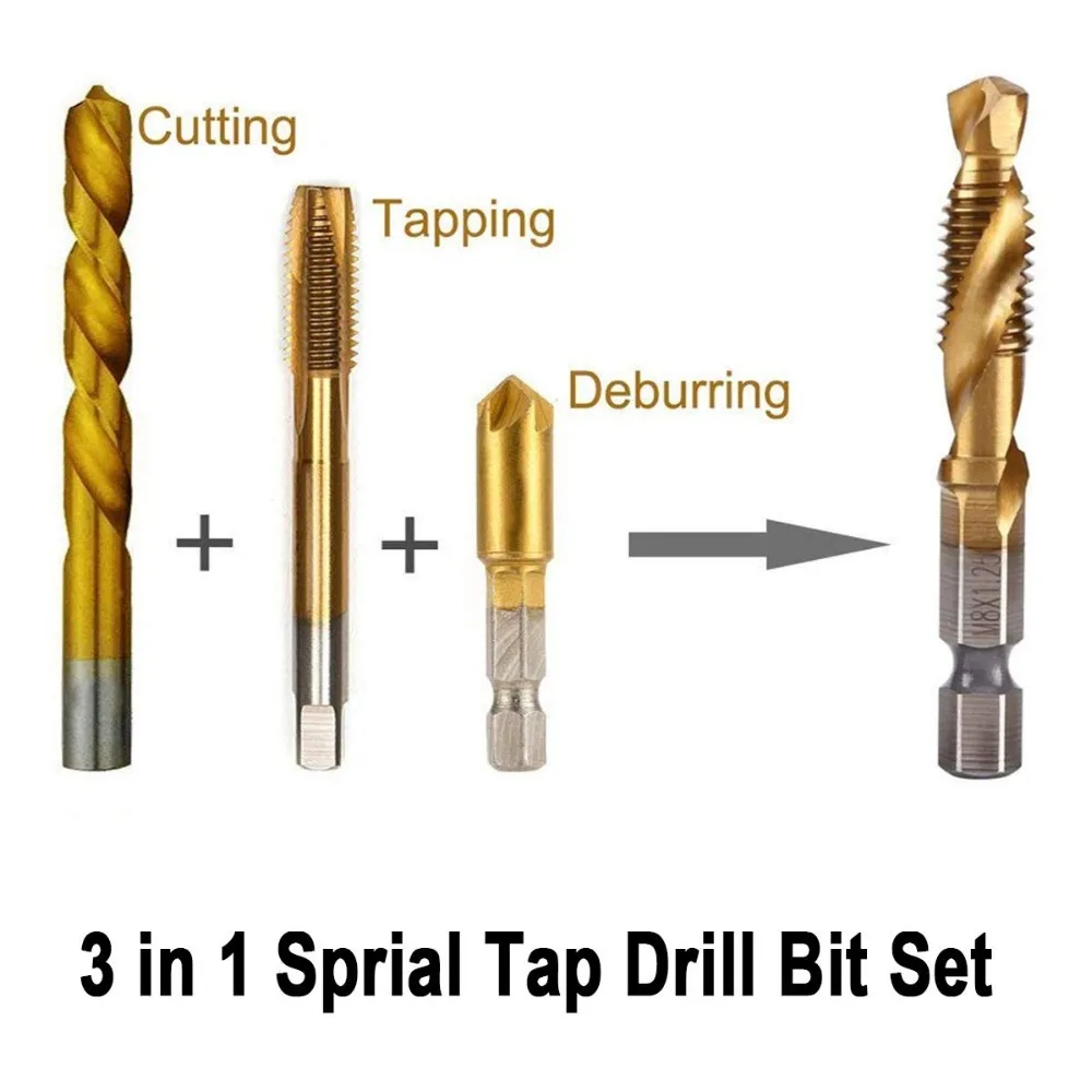 1pc Thread M3 M4 M5 M6 M8 M10 Screw Tap Drill Bits Hss Taps Countersink Deburr Metric High Speed Steel 1/4 IN Quick Change Hex