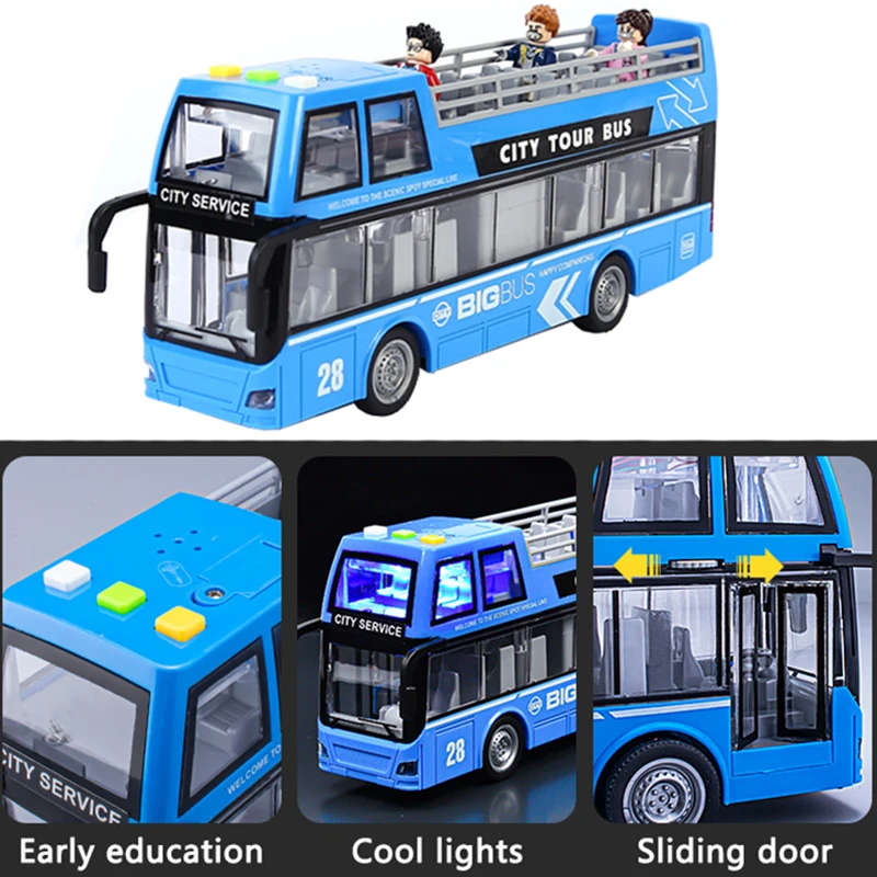 حافلات كبيرة للأطفال نموذج سيارات لعب محاكاة حافلة مدرسية ذات الطابقين حافلة قابلة للتحويل أضواء التراجع الأصوات ألعاب الأطفال الصغار هدية