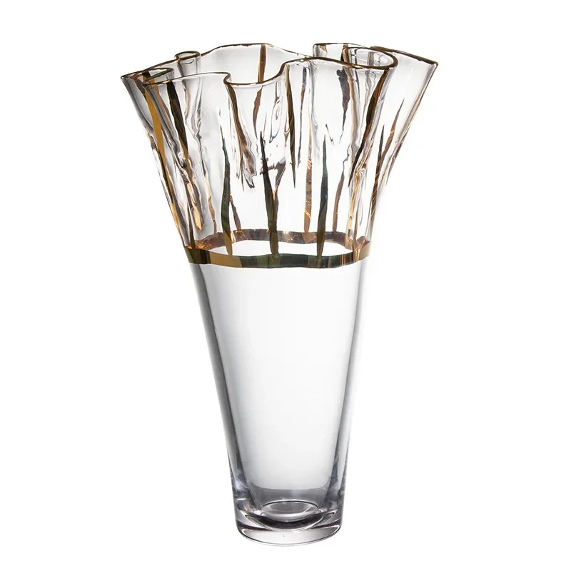 Retro large-diameter hand-drawn Phnom Penh cabbage glass decorative vase, table soft decoration large ornament