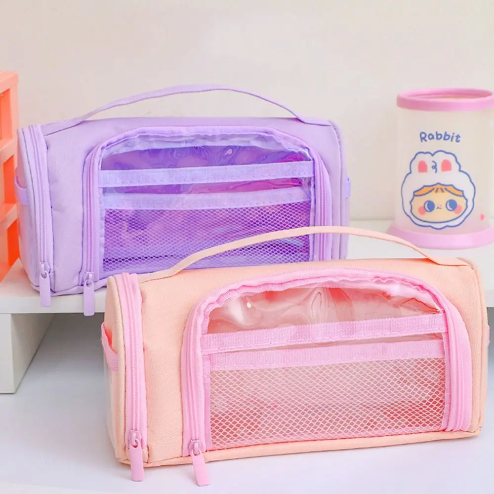 Canvas Transparent Pencil Case Dirt Resistant Multi-functional Large Capacity Pencil Bag Korean Style Portable