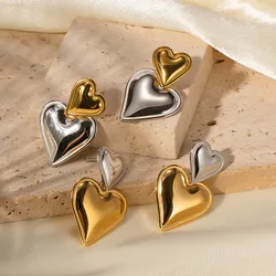 Stainless Steel Luxury stylish Double Heart Earrings Ladies Smooth Mix Earrings Jewelry wholesale