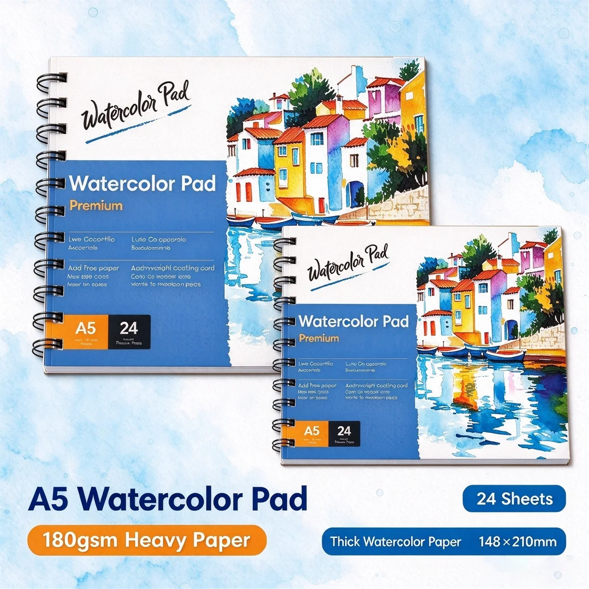 A5 148x210mm Watercolor Paper Pad, 180gsm, Spiral Bound,Sketchbook,Cold Press Texturefor Acrylic Watercolor Marker Pens