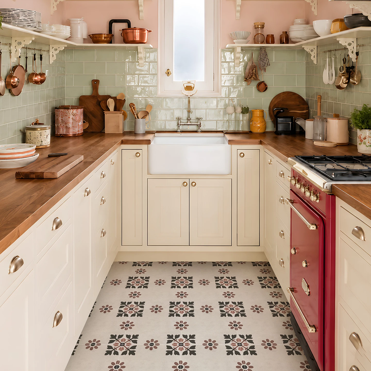 Vintage Floral Tile Stickers, European Style Peel and Stick Tiles, Self Adhesive Waterproof Backsplash Decals for Kitchen Floor