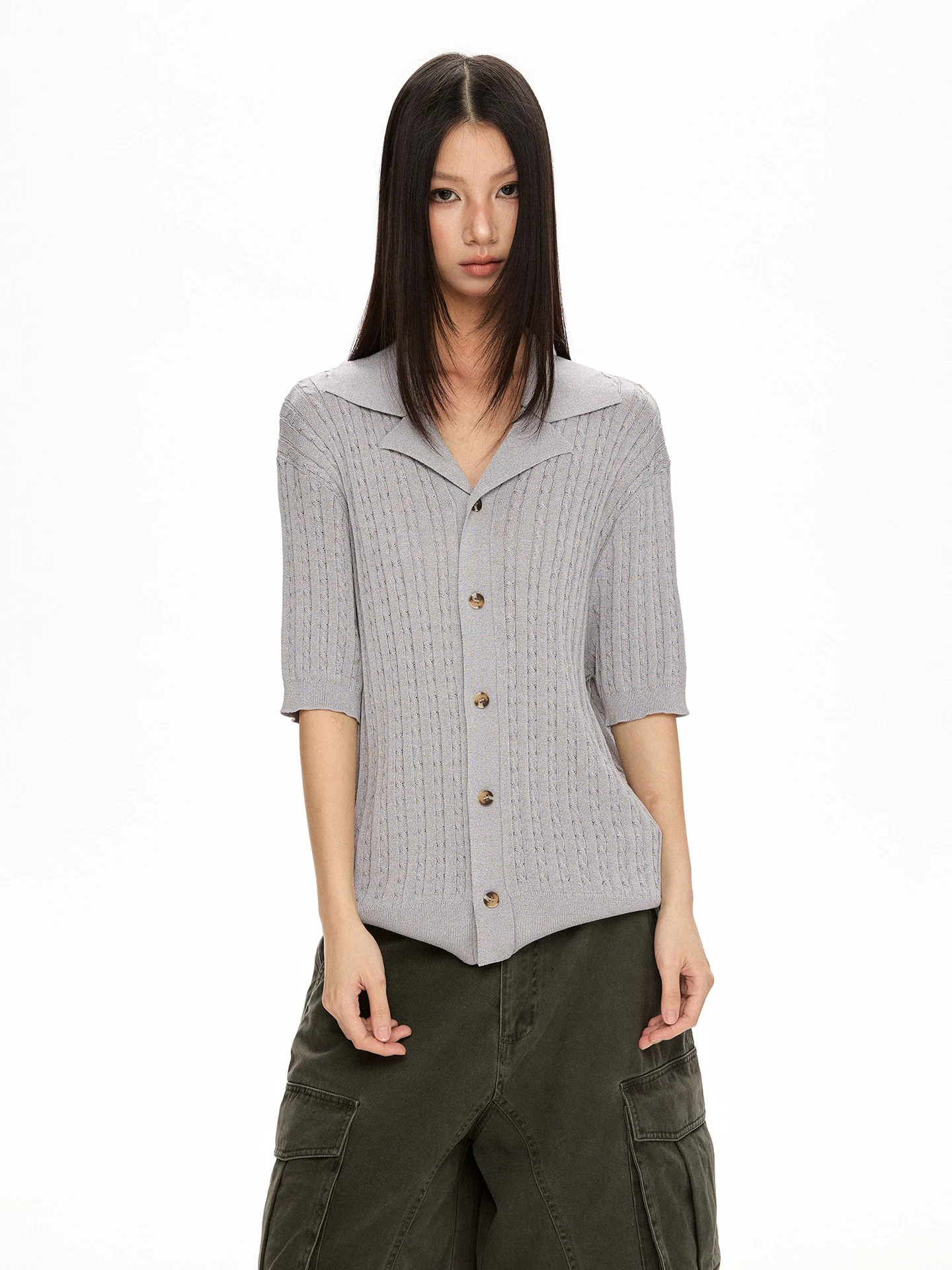 

VATTY American Retro Neutral Style Knitted Hollow out Loose Short Sleeve Summer Casual Women's T-Shirt Soft Breathable