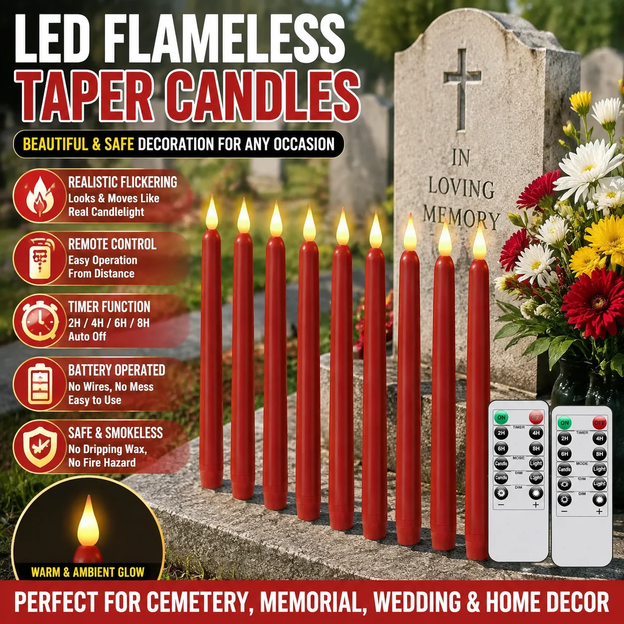 LED Flameless Taper Candles with Remote Control Realistic Flickering Battery Operated for Dinner Wedding Party Decoration
