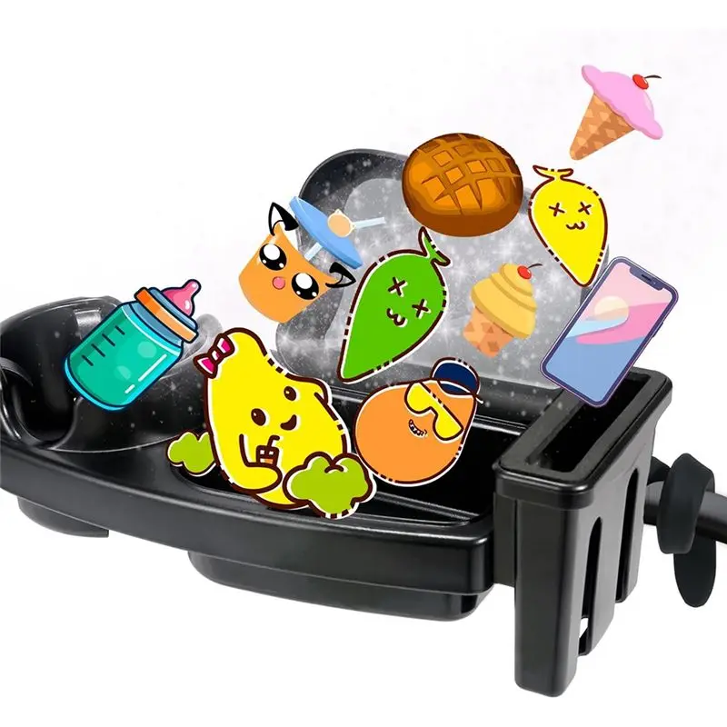 Sturdy Stroller Snack Tray Attachment Universal With Dust Cover Stroller Cup Snack Holder Clamp