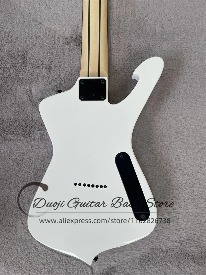 8 Strings Left Hand Electric Guitar Iceman White Body Rose wood Fingerboard 5 Pieces Neck Fixed Bridge Black Tuners