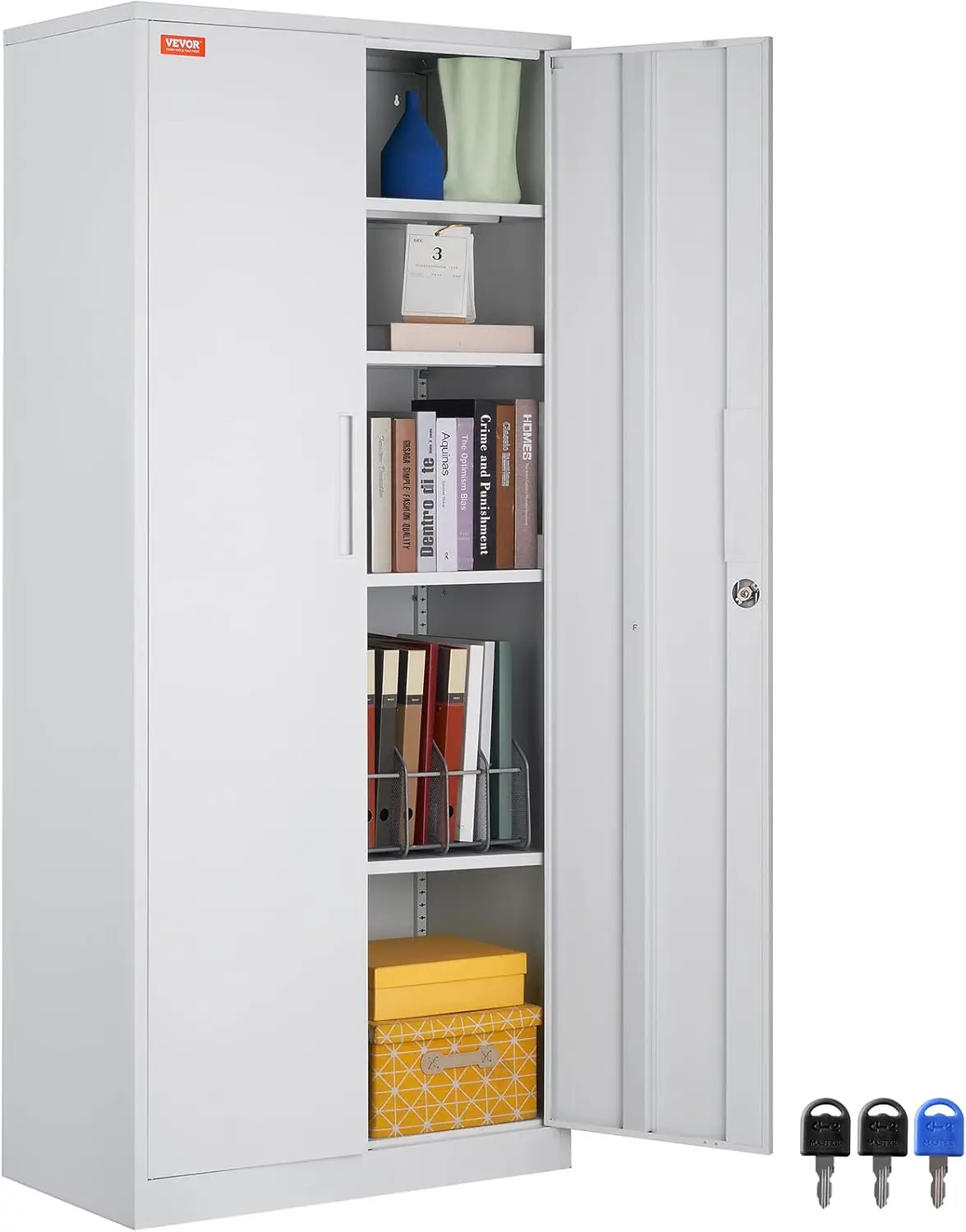 

Metal Storage Cabinet, Steel Locking Storage Cabinet with 2 Magnetic Doors and 4 Adjustable Shelves