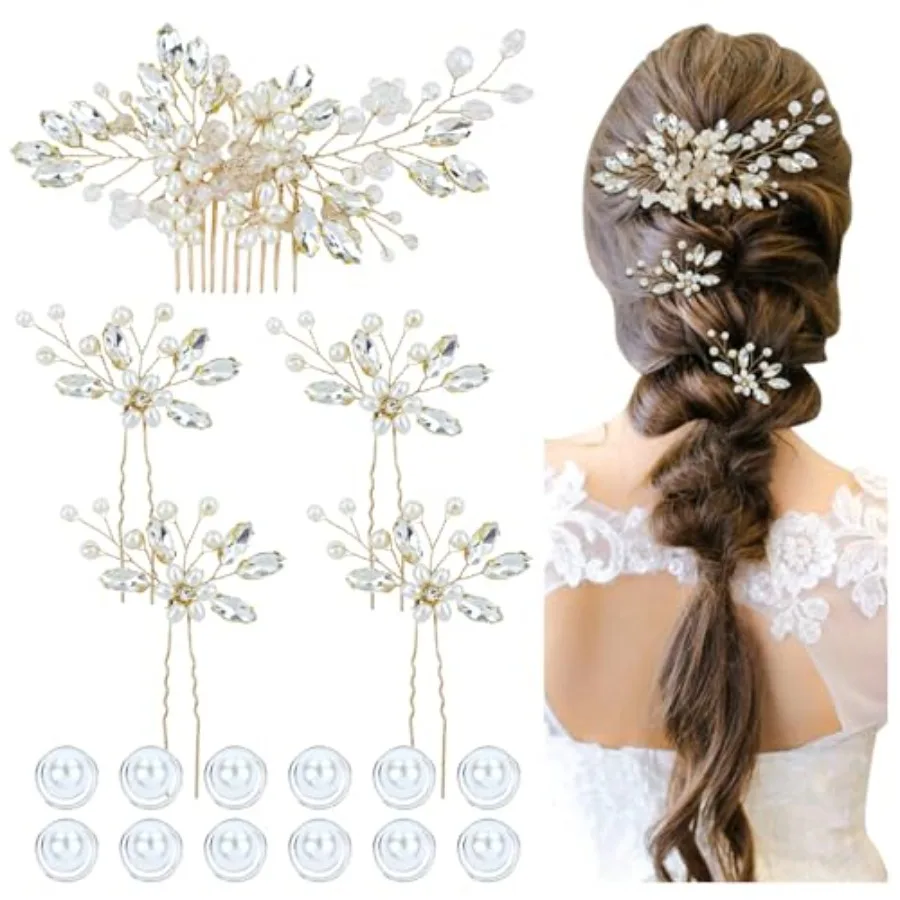 

17 Pieces Metal Rhinestone Pearl Wedding Bridal Hair Side Comb Slides+U-shaped Flower Hair Pins+Pearl Twist Spiral Hairpins for