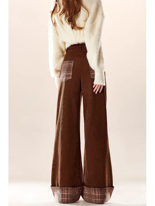 Pantalon large en velours côtelé Thiened Fce pour femmes, pantalon décontracté à taille haute avec fermeture à boutons, automne hiver, nouveau style