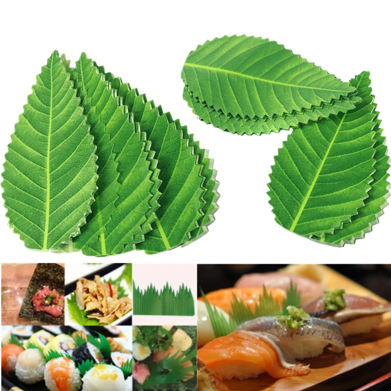 200/1000Pcs Japanese Cuisine Sushi Decorative Leaves Green Leaf For Sashimi Plate Decoration Japanese Sushi Sashimi Decor Tools