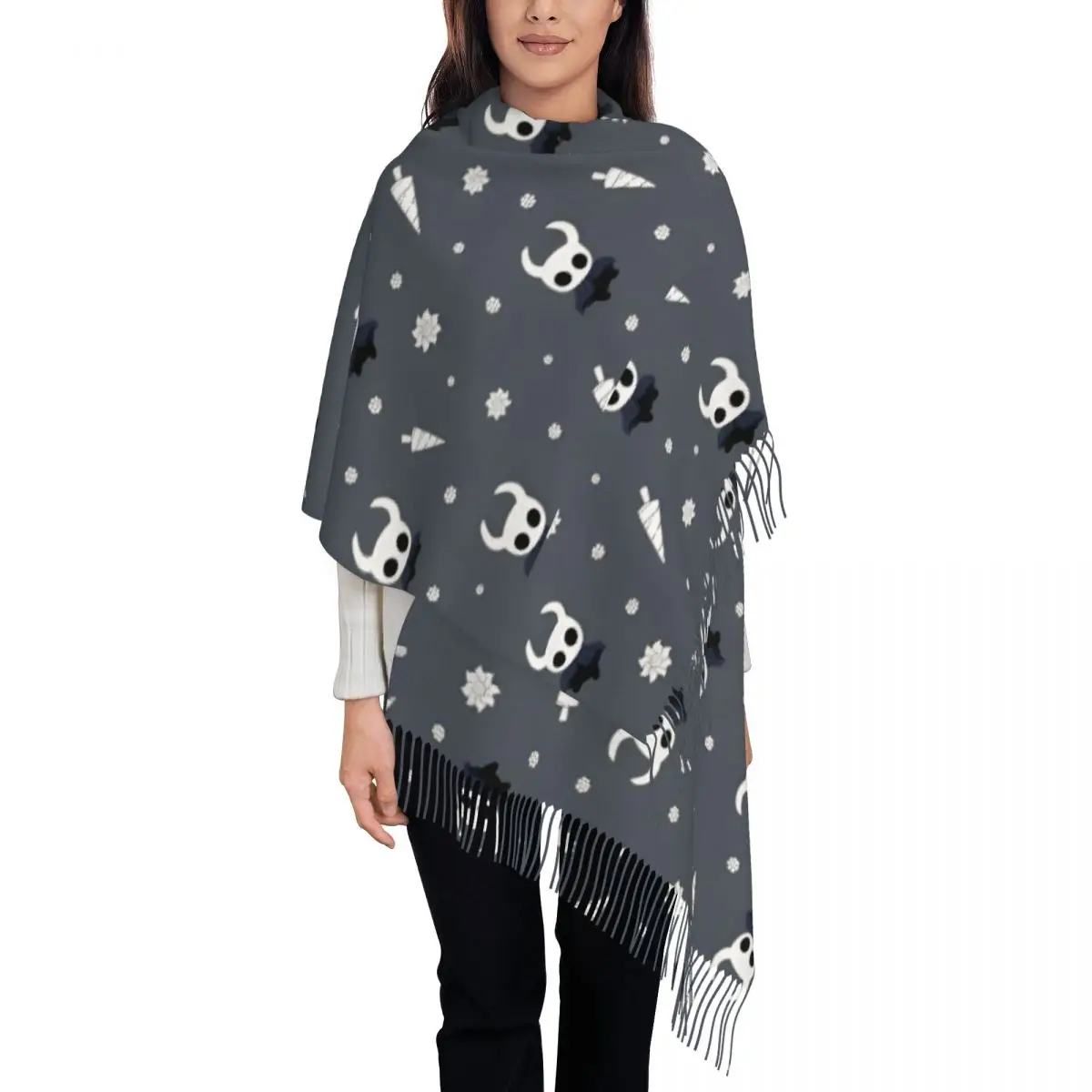 Caballerito-Hollow Knight Shawls Wraps for Womens Winter Large Soft Scarf Aesthetics Pashmina Tassel Scarves