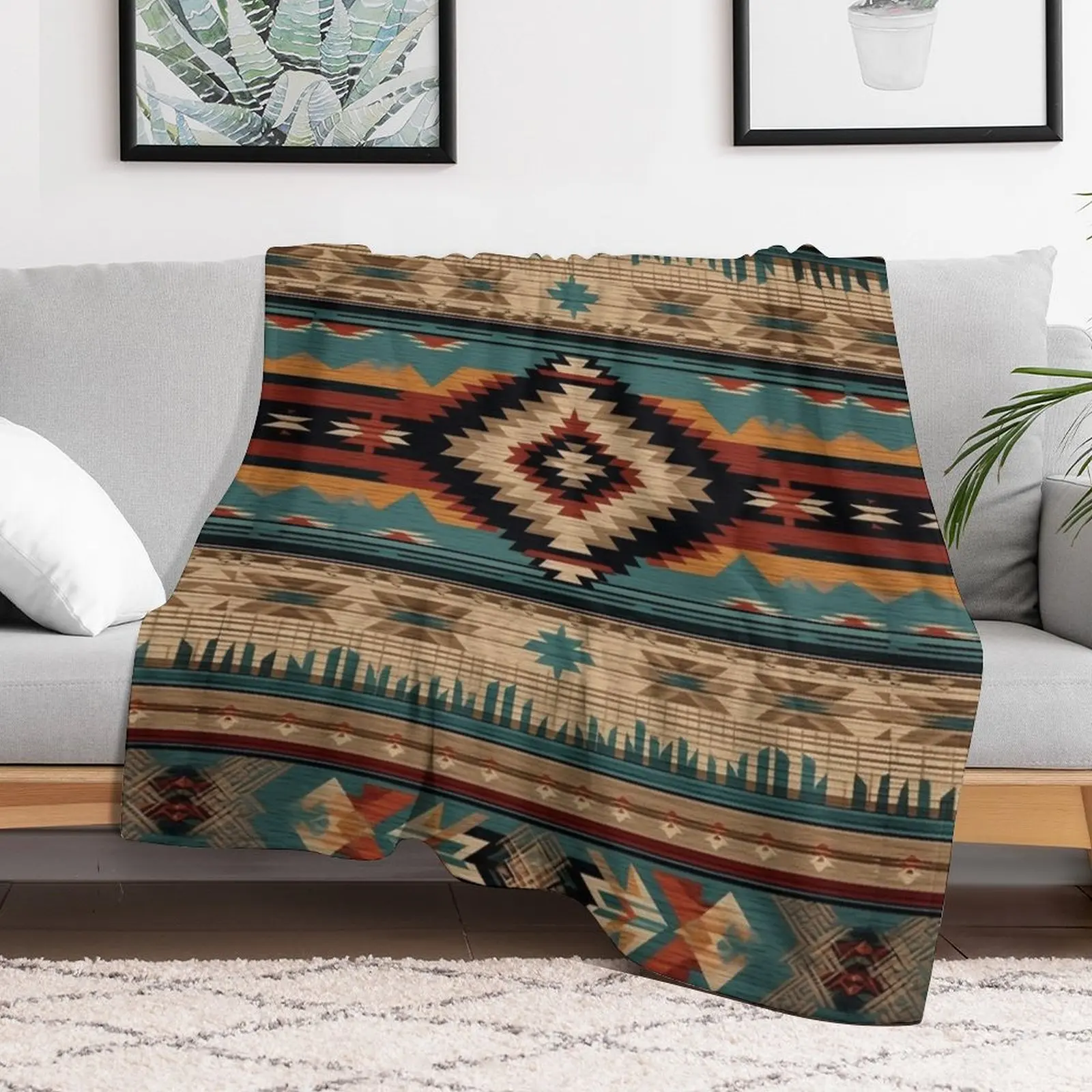 Navajo Inspired Pattern Throw Blanket Multi Purpose Soft Warm Blanket for Home Travel
