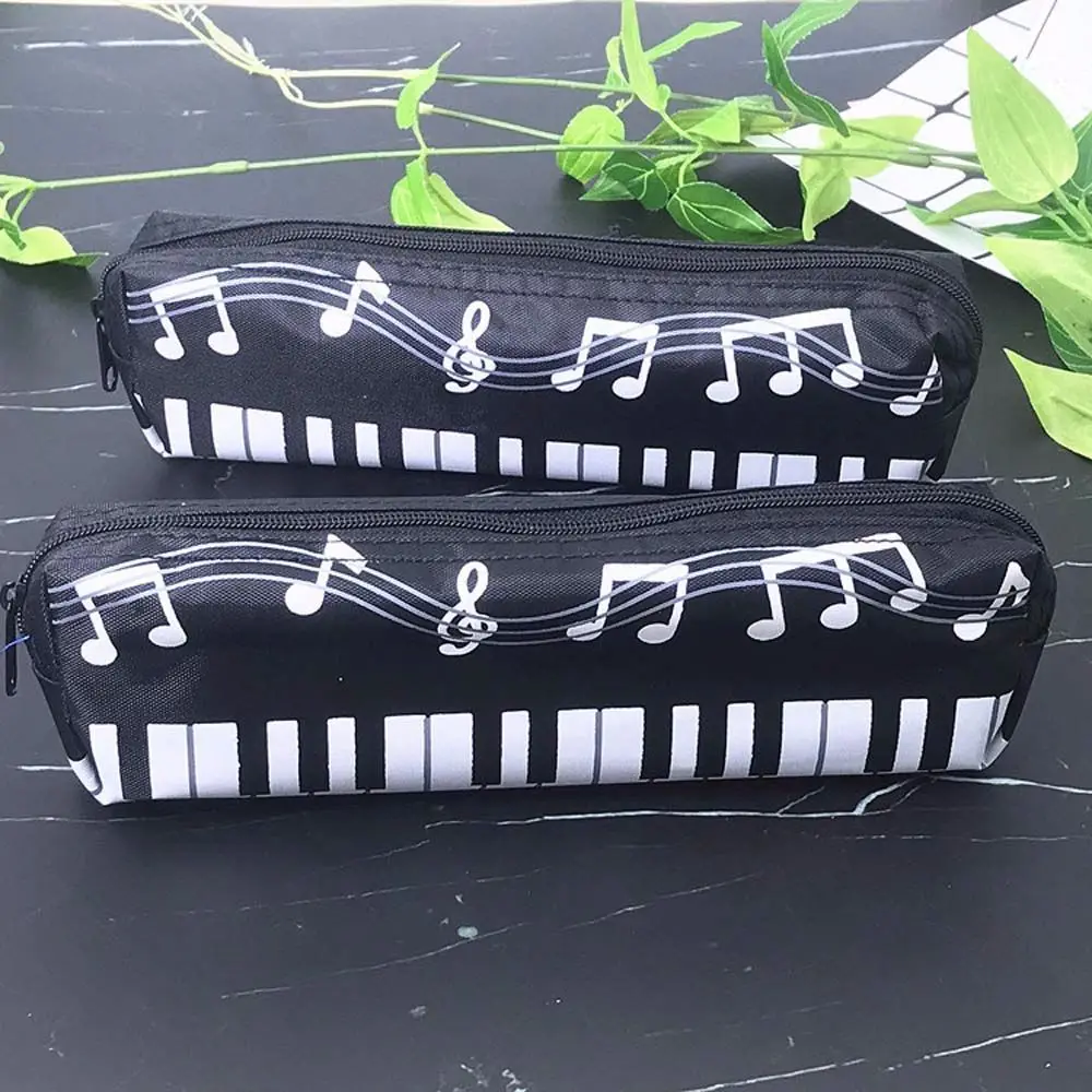 Creative Novelty Student Pencil Case Square Single Layer Oxford Cloth Pen Bag for Girls Boy Musical Note Piano Stationery Pouch