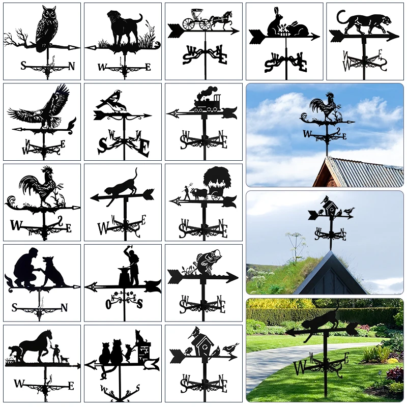 Stainless Steel Rooster Weathervane Weather Vane Wind Direction Indicator Farmhouse Garden Weather Vane Spinner Measuring Tools