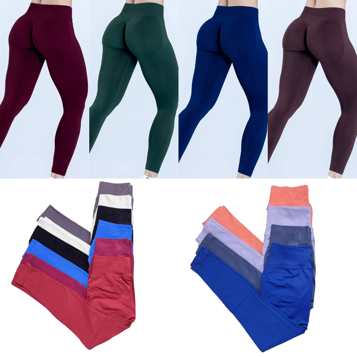 Dneyf Women Impact Seamless Yoga Leggings, Scrunch Bum Ribbed High Impact Waist Push Up Tights Gym Workout Fitness Biker Shorts