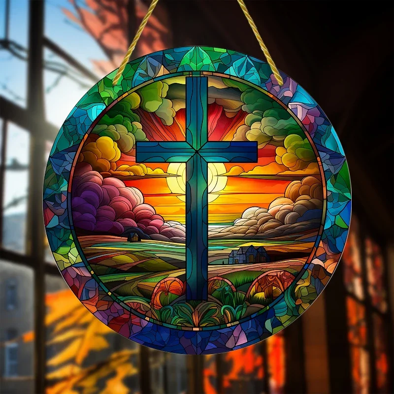 1pc Image Figures of The Birth Portal of Jesus Christ Natl Isolated Suncatcher Home Decor Stained Window Hanging Round Sign