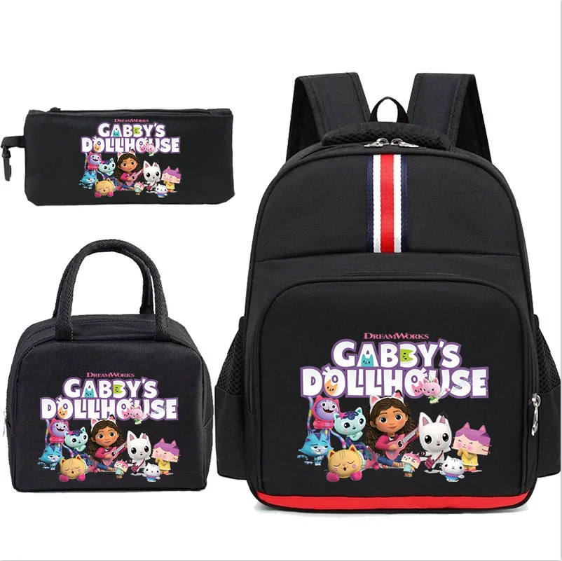 

Kids Backpack 3pcs Set Gabby's Dollhouse Print Primary Schoolbag for Boys Girls Cute Cartoon Bagpack Kids Lunch Bag Pencil Case