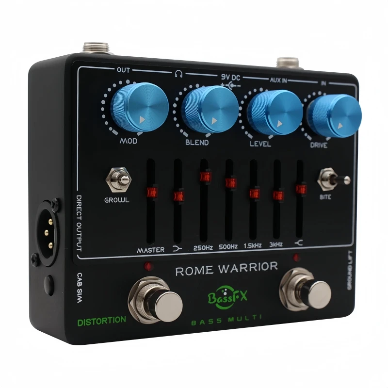 

Fanmuzk Bass Preamp Effect Pedal 6-Band Graphic EQ With Headphone Output And Aux-In Rome Warrior Series for Bass