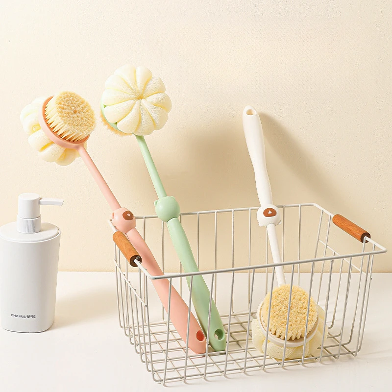 Two Sided Shower Body Brush Silicone Long Handle Bathroom Wash Brush Bathing Massage Back Body Exfoliating Brush Bath Supplies