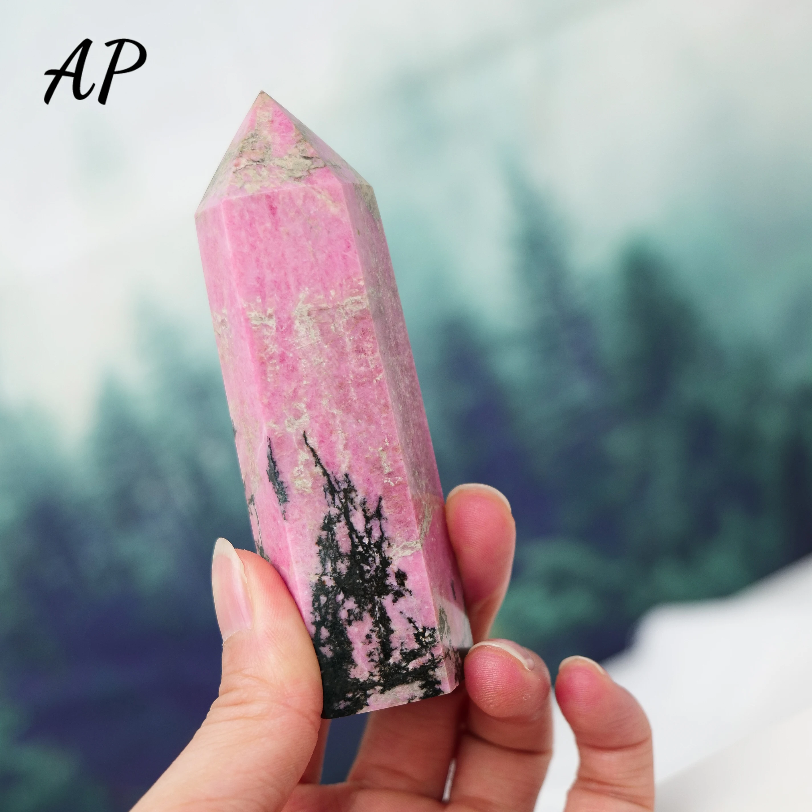 1pc Natural Crystal Rhodonite Point Healing Obelisk Pink Stone Wand Rhodochrosite Energy Quartz Pyramid Ornament Home Decor