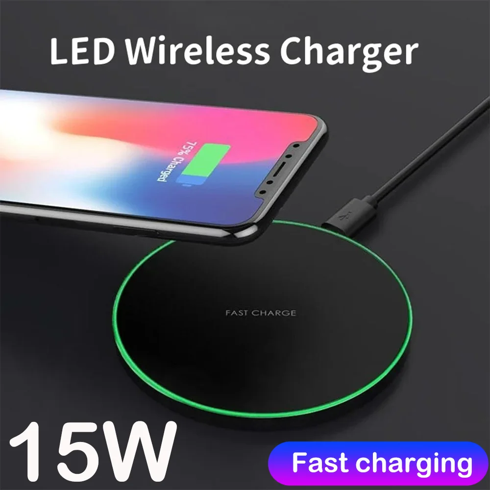 15W Wireless Charger Pad Fast Charging Dock Station Induction Fast Wireless Charging Station For iPhone Pro Max Samsung Xiaomi ﻿