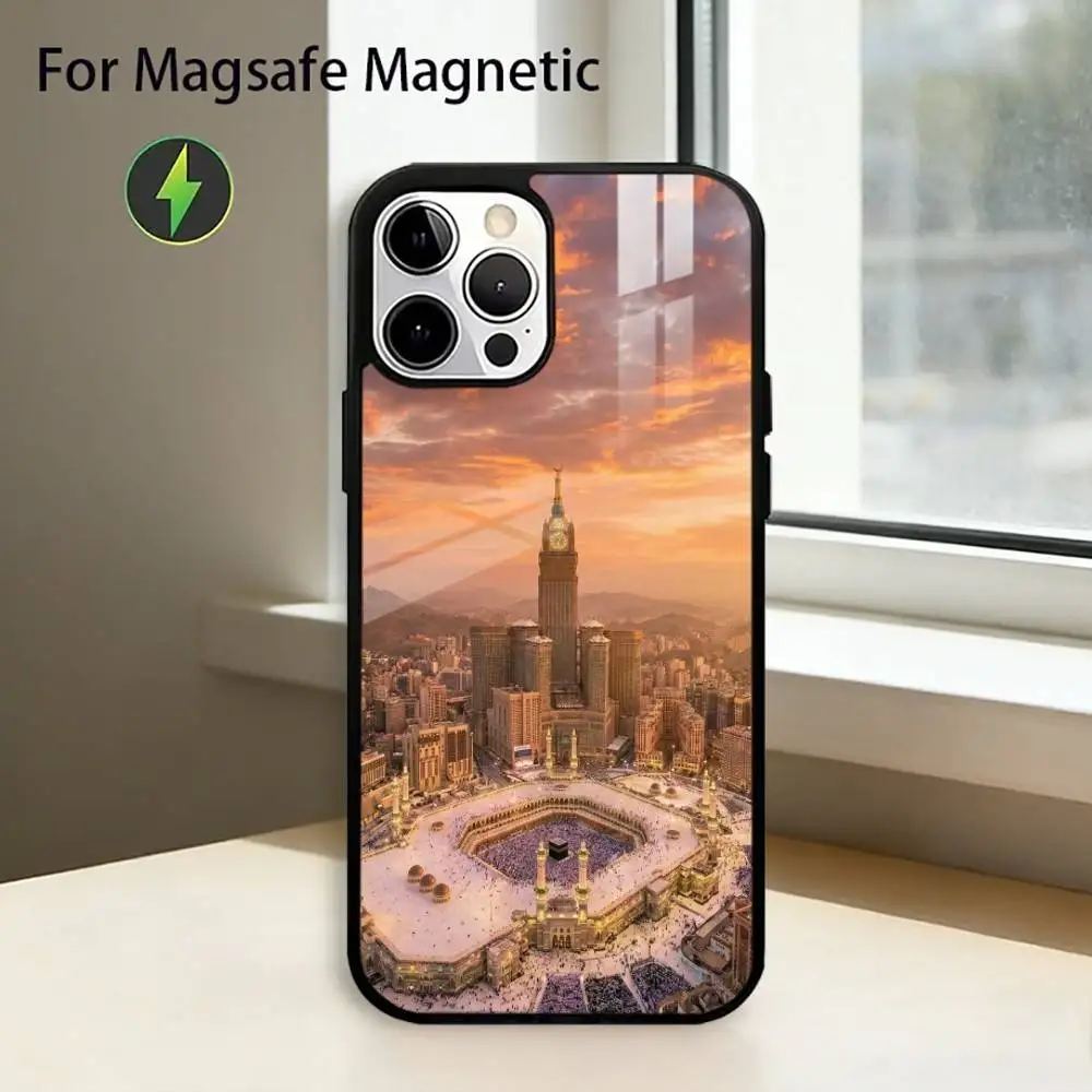 Holy Mosque Mecca Phone Case For iPhone17,16,15,14,13,12,11 Plus,Pro Magnetic with Magsafe Wireless Charging